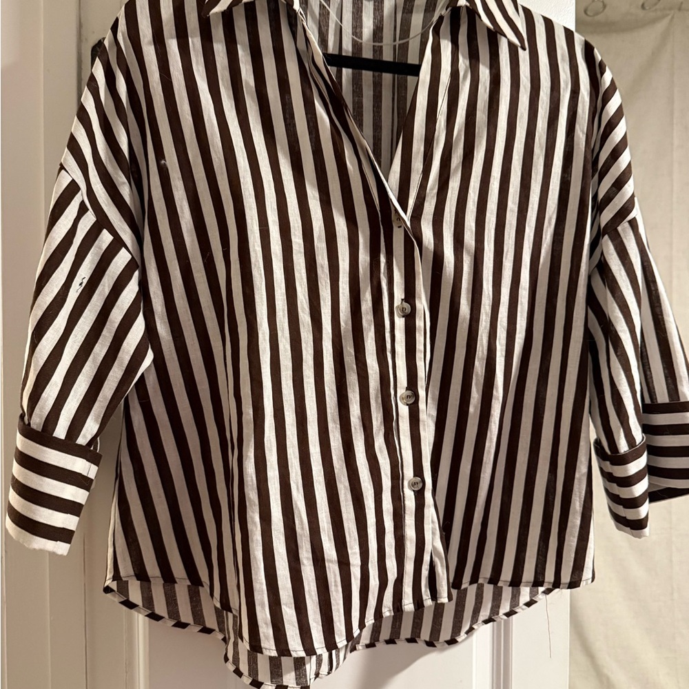 Zara Chocolate and Cream Striped Shirt